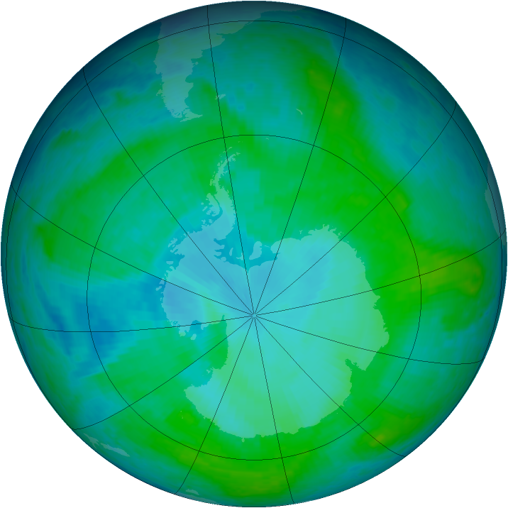 Antarctic ozone map for 16 January 2004